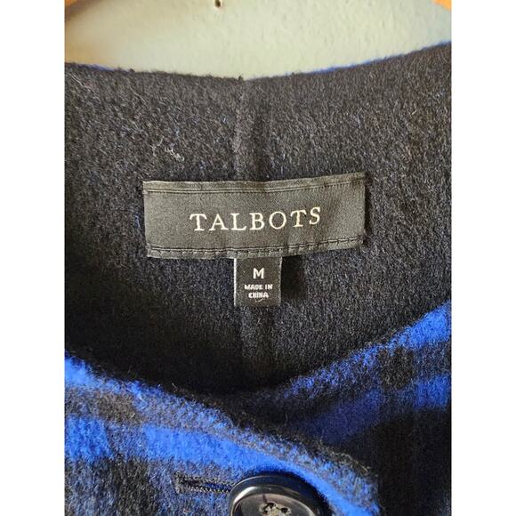 Talbots blue black buffalo plaid fleece reversible jacket blazer sz medium - Picture 6 of 7